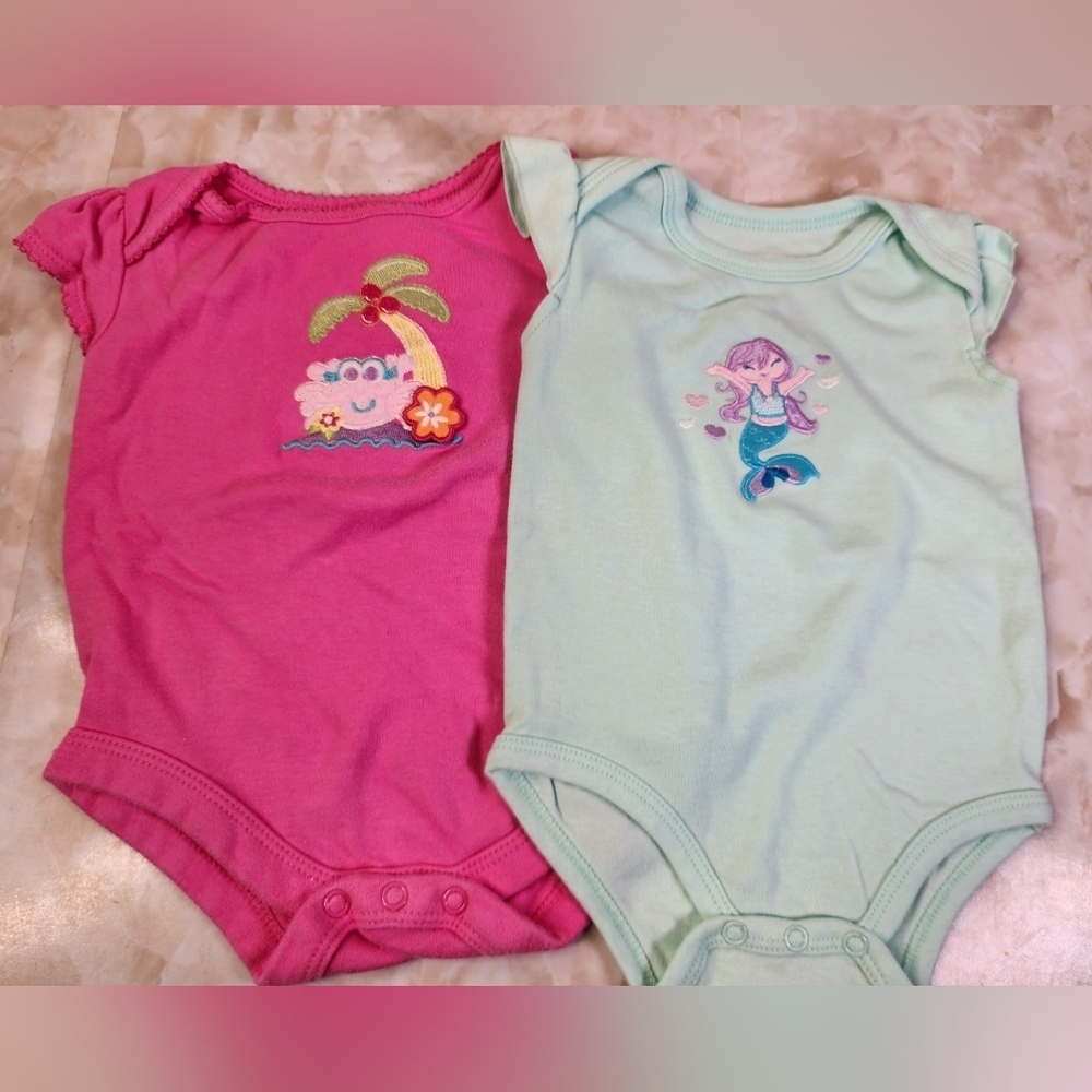 Girls 6-9 Month Pink and Mint Kids Summer Onesies